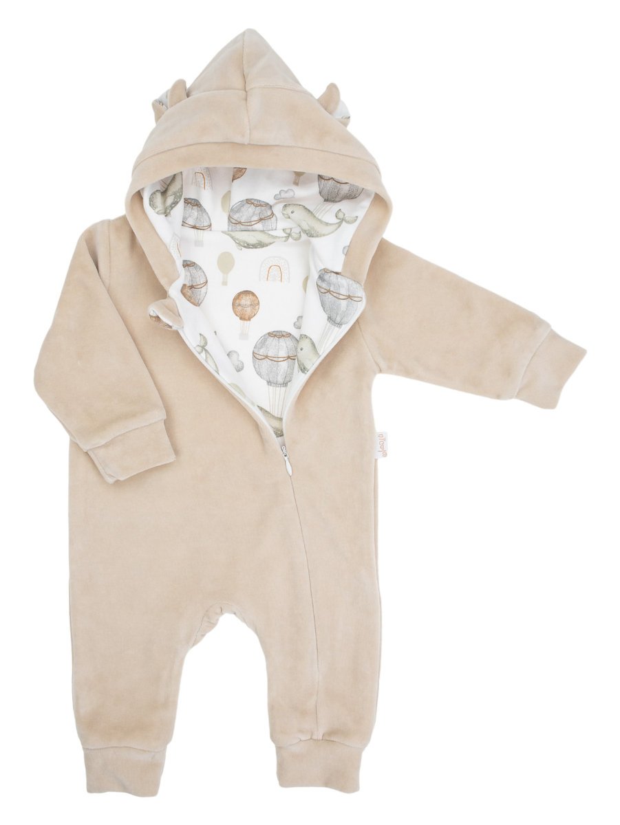 Chłopięcy kombinezon welurowy z podszewką beżowy Nicol r.56