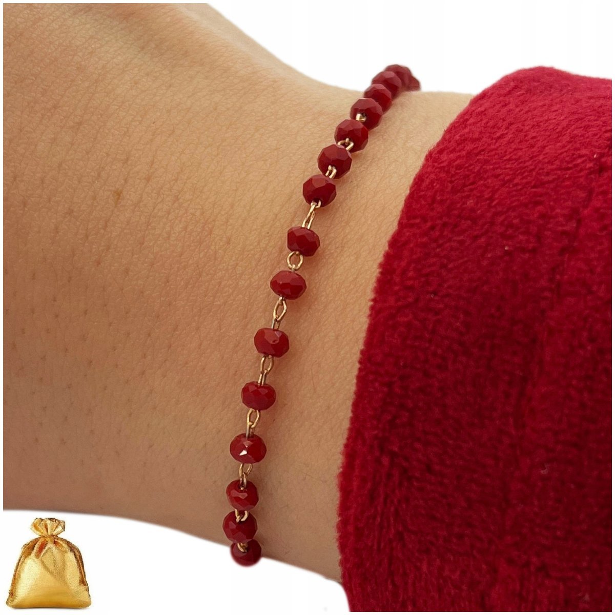 Bransoletka Złota Damska Koraliki Celbrytka / Regulowana Stal Chirurgiczna