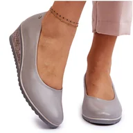 Czółenka - Vinceza Klasyczne Czółenka Na Koturnie Szare Graysen - miniaturka - grafika 1