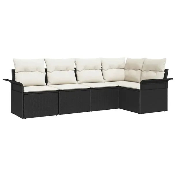 Zestaw Modułowych Sof Ogrodowych Czarno-Białych, Rattan, 5 Osób