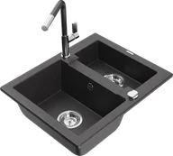 Zlewozmywaki z baterią - Mexen Carlos zlewozmywak granitowy 1,5-komorowy z baterią kuchenną Flora, czarny nakrapiany - 6518-76-670401-08 - miniaturka - grafika 1