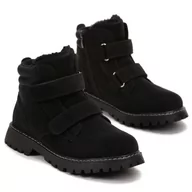 Botki damskie - Dziecięce Trapery Botki Ocieplane Trzewiki Wysokie Mocno Cieple Z Futerkiem Na Rzepach Na Zimę Czarne 27 - miniaturka - grafika 1