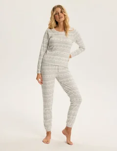 Piżama damska długi rękaw Hygge Bloovii biały, szary XL - Piżamy damskie Piżama damska długi rękaw Hygge Bloovii biały, szary XL - Piżamy damskie - miniaturka - grafika 1