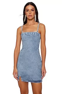 Sukienki - Trendyol FeMan Dopasowana sukienka dżinsowa, niebieska, 38, NIEBIESKI, 36 - grafika 1