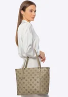 Torebki damskie - Damska shopperka z imitacji skóry w tłoczenie beżowa - miniaturka - grafika 1