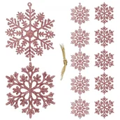 Bombki - Zawieszka choinkowa 12 szt. śnieżynka 10 cm świąteczna ozdoba różowy brokat - miniaturka - grafika 1