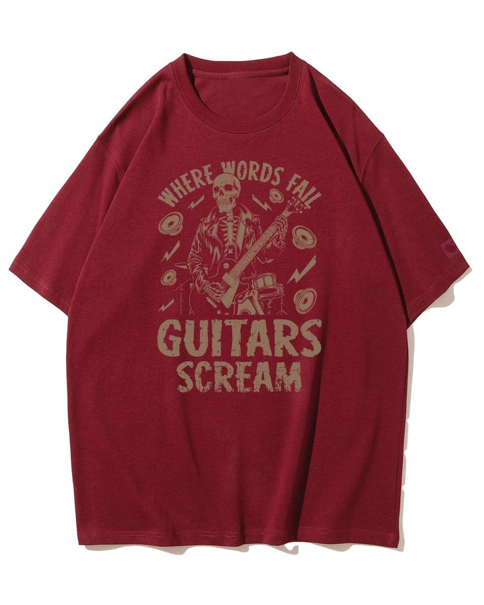 Koszulka oversize Krzyk Gitary Muzyka Szkielet Bordowy 3XL