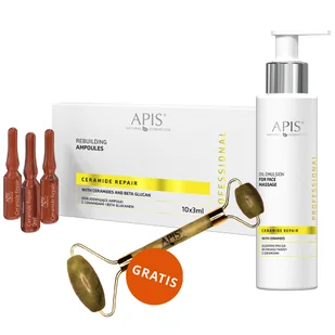 Zestaw Apis Professional Ceramide Repair, odbudowujące ampułki z ceramidami i beta-glukanem, 10 x 3 ml + olejkowa emulsja do masażu twarzy, 150 ml + masażer do twarzy gratis - Zestawy kosmetyków damskich Zestaw Apis Professional Ceramide Repair, odbudowujące ampułki z ceramidami i beta-glukanem, 10 x 3 ml + olejkowa emulsja do masażu twarzy, 150 ml + masażer do twarzy gratis - Zestawy kosmetyków damskich - miniaturka - grafika 1