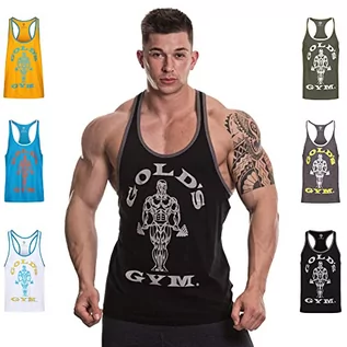 Koszulki sportowe męskie - Gold's Gym UK GGVST004 męskie treningi sportowe fitness tank top muskulatura Joe kontrastowa kamizelka strunowa, czarny/szary marmur, mały - grafika 1