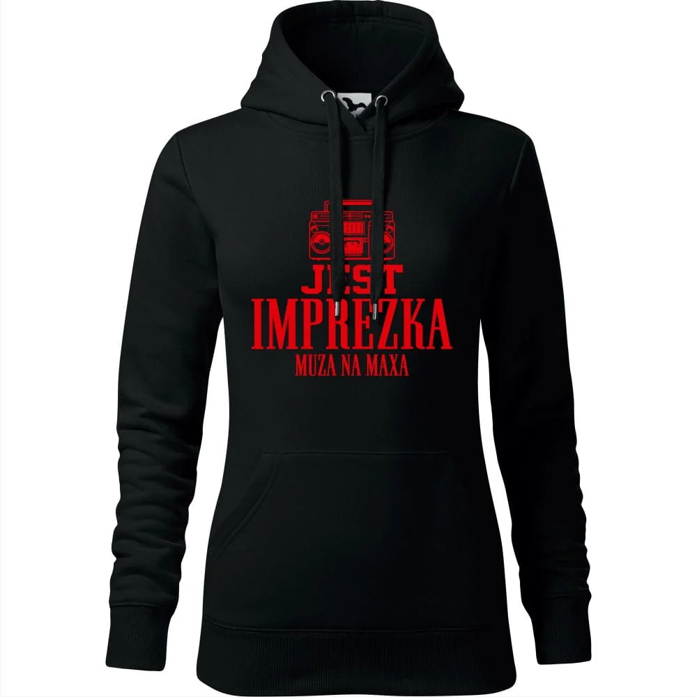 Damska Bluza Z Kapturem - Jest Imprezka - Muza Na Maxa Czarny Xs