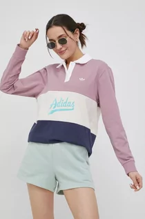 Koszulki i topy damskie - Adidas Originals longsleeve bawełniany kolor różowy z kołnierzykiem - grafika 1