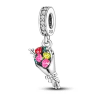 Wisiorki - Zawieszka Charms SREBRO 925 Koralik Bukiet Kwiatów Róże - miniaturka - grafika 1