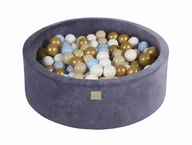Suche baseny - MeowBaby® Okrągły Suchy Basen z Piłeczkami 7cm dla Dziecka, 90x30cm/200 piłek, Welurowy, Szaroniebieski: Złote/Błękitne/Beżowe/Białe - miniaturka - grafika 1