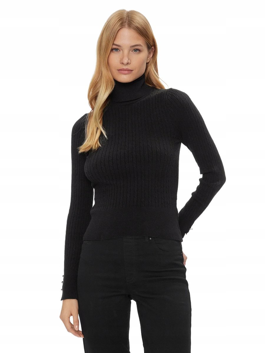 ONLY CZARNY SWETER Z DOPASOWANYM RĘKAWEM I GOLFEM L 6BA