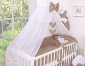 Pościel dla dzieci - Duża moskitiera do łóżeczka dziecięcego z białego szyfonu z serduszkami i kokardą - grochy na brązie - miniaturka - grafika 1