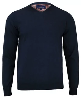 Swetry męskie - Sweter w Serek (V-neck) Granatowy Męski, 100% Bawełna, Elegancki - Adriano Guinari - grafika 1