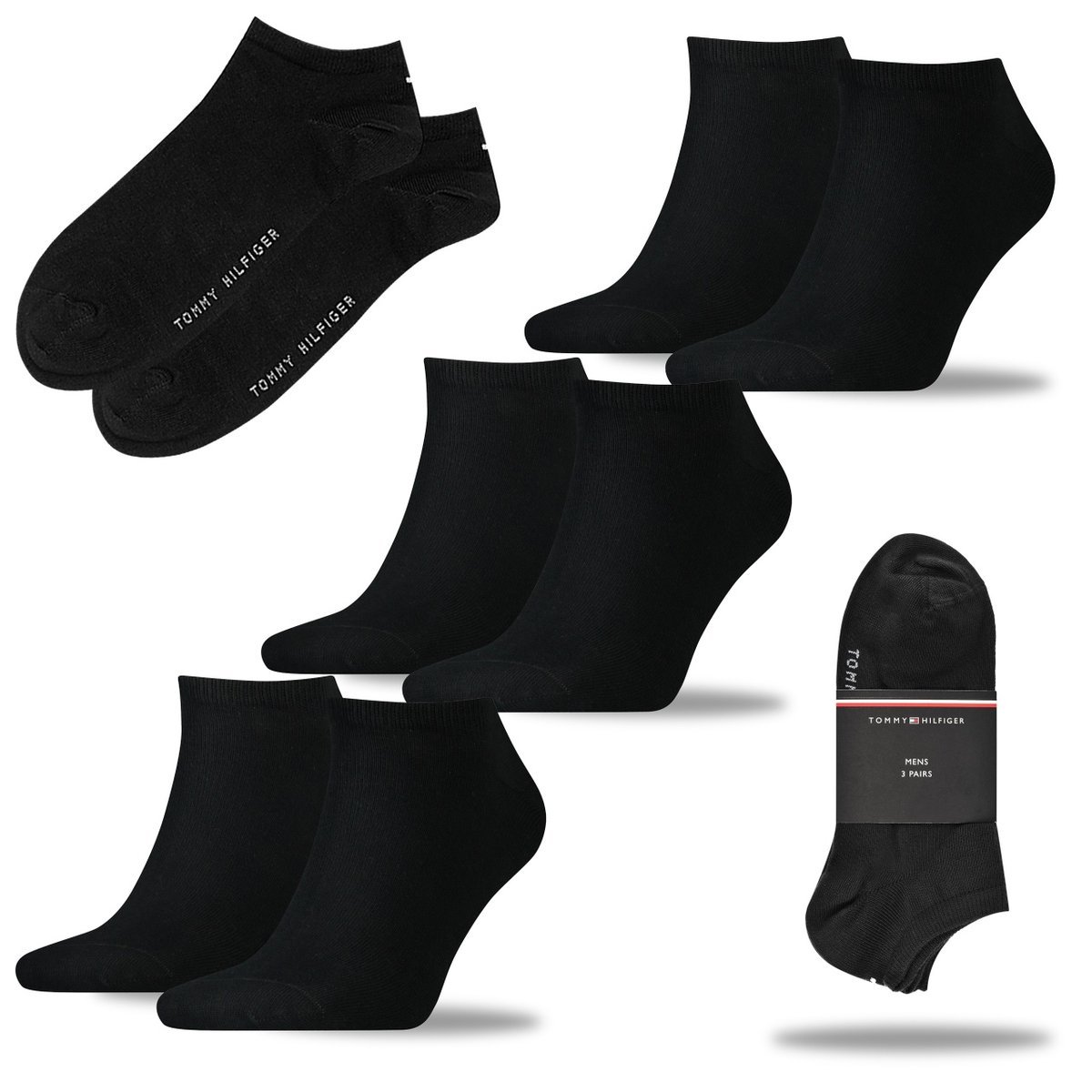 TOMMY HILFIGER Skarpety Męskie Stopki Bawełna 3 Pary CZARNE Rozmiar 39/42