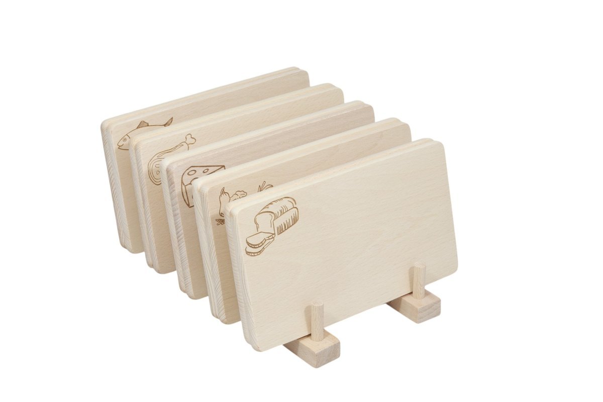 DESKA DO KROJENIA GRAWER KUCHENNA DREWNIANA 22x12x1 ZESTAW NA STOJAKU 10SZT