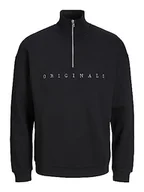 Bluzy męskie - JACK & JONES Męska bluza JORCOPENHAGENS Sweat Half Zip High Neck, czarna, S, czarny, S - miniaturka - grafika 1