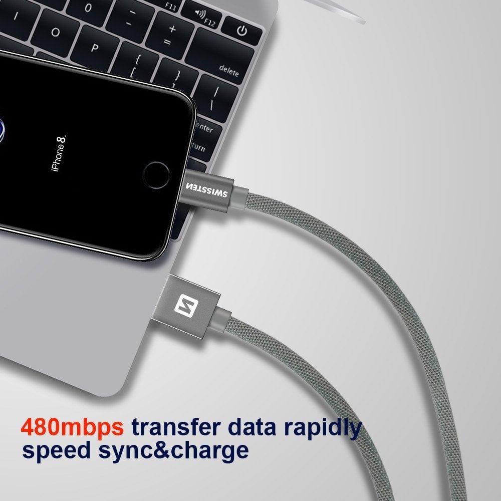 Swissten MFI Textile Fast Charge 3A Lightning Data and Charging Cable 2m