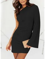 Sukienki - Elegancka sukienka na jedno ramię - AMALIBA - czarna - miniaturka - grafika 1