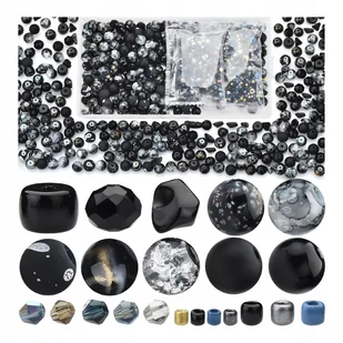 Koraliki zestaw DIY do bransoletek i naszyjników mix 900 szt. czarne - Zestawy biżuterii dla kobiet Koraliki zestaw DIY do bransoletek i naszyjników mix 900 szt. czarne - Zestawy biżuterii dla kobiet - miniaturka - grafika 1