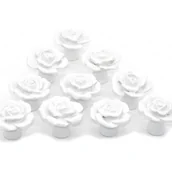 Zawiasy, okucia i inne akcesoria - Ceramiczna klamka do drzwi z motywem róży, do komody, szafki kuchennej, szafki, szuflady, 10 szt., kolor biały - miniaturka - grafika 1