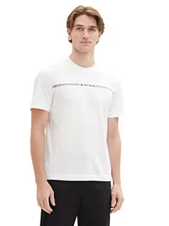Koszulki męskie - T-shirt męski TOM TAILOR z nadrukiem w paski i logo, 20000-Biały, S - grafika 1