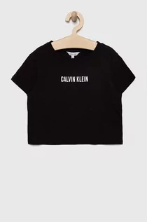 Stroje kąpielowe dla dziewczynek - Calvin Klein Jeans t-shirt bawełniany dziecięcy kolor czarny - grafika 1