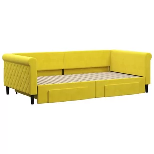 Sofa rozsuwana z szufladami, żółta, 100x200 cm, aksamit Lumarko! - Łóżka - miniaturka - grafika 4