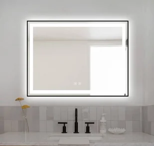 ﻿Lustro łazienkowe LED 80x60 cm prostokątne J11 w czarnej ramie - Lustra - miniaturka - grafika 1