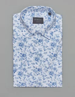 Koszule męskie - koszula męska canosa krótki rękaw biała w niebieskie kwiaty slim fit 00288 - grafika 1