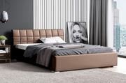 Łóżka - Łóżko tapicerowane pikowane Kendi 160x200 Brązowe Metalowy Stelaż - miniaturka - grafika 1