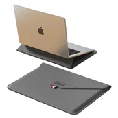 Torby na laptopy - Etui Pokrowiec Na Laptopa Futerał Z Funkcją Podstawki 13-14'' Szary - miniaturka - grafika 1