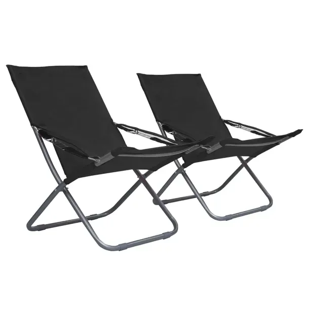 Zestaw 2 czarnych składanych krzeseł plażowych 58 x 76 x 88 cm