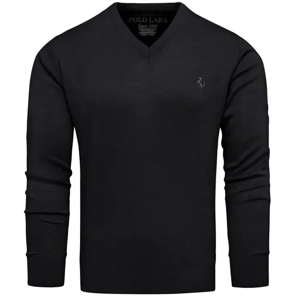 Sweter męski kołnierzyk v-neck w serek bawełniany czarny XL