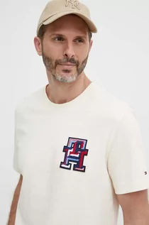Koszulki męskie - Tommy Hilfiger t-shirt bawełniany męski kolor beżowy z aplikacją MW0MW34423 - grafika 1