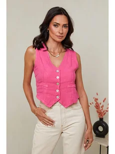 Le Monde du Lin Lniana kamizelka w kolorze różowym - Kamizelki damskie - miniaturka - grafika 1