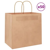 Zestawy upominkowe - vidaXL Torby papierowe 50 szt. z uchwytami Brązowe 26x17x25 cm - miniaturka - grafika 1