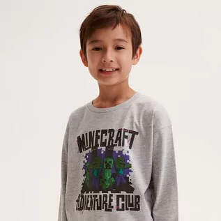 Koszulki dla chłopców - Reserved - Longsleeve Minecraft - Jasny szary - grafika 1