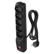 Listwy zasilające - EMOS Listwa Przeciwprzepięciowa 5 Gniazd 1,5 M Czarna - miniaturka - grafika 1