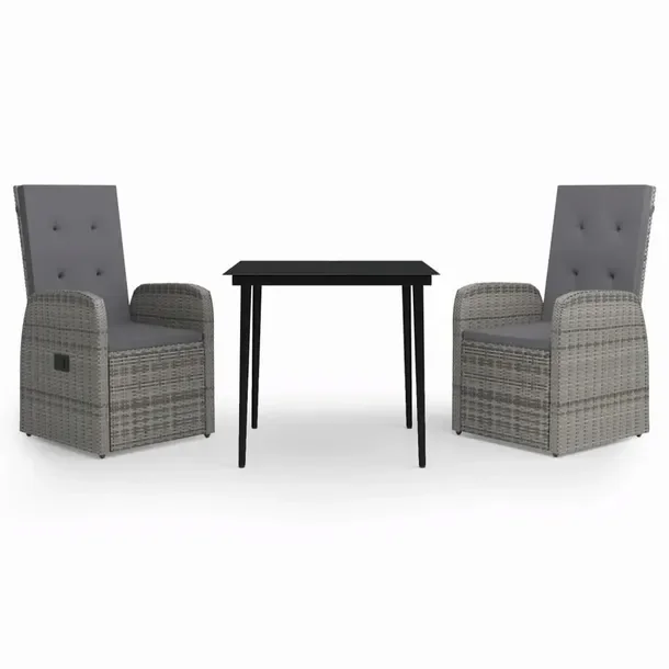 Zestaw Mebli Ogrodowych Rattan PE, Stal, Szkło, Szaro-Czarny, 80x80x74 cm,
