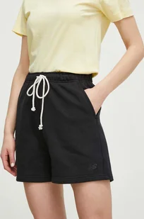 New Balance szorty bawełniane kolor czarny gładkie medium waist - Spodenki damskie - miniaturka - grafika 1