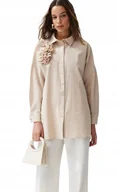 Koszule damskie - TRENDYOL KOSZULA BEŻOWA Z FALBANAMI NA RAMIENIU DŁUGI RĘKAW 40 5_A - miniaturka - grafika 1