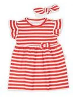 Sukienki - Dziewczęcy komplet sukienka + opaska w paski czerwony Nicol,r.80 - miniaturka - grafika 1