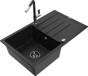 Zlewozmywaki z baterią - Mexen Bruno zlewozmywak granitowy 1-komorowy z ociekaczem i baterią kuchenną Flora, czarny - 6513-77-670401-07-B - miniaturka - grafika 1