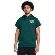 Koszulki sportowe męskie - Męska bluza treningowa nierozpinana z krótkim rękawem Under Armour Project Rock Q1 SS Ess Fleece Hdy - zielona - UNDER ARMOUR - miniaturka - grafika 1