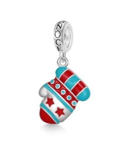 WISIOREK ZE SREBRA 925 ŚWIĄTECZNA RĘKAWICA KOLOROWA EMALIA NA PREZENT MODNA