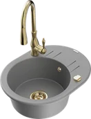 Zlewozmywaki z baterią - Mexen Kevin zlewozmywak granitowy 1-komorowy z ociekaczem i baterią kuchenną Savita, szary - 6517-71-672601-50 - miniaturka - grafika 1