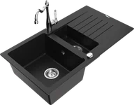 Zlewozmywaki z baterią - Mexen Matias zlewozmywak granitowy 1,5-komorowy z ociekaczem i baterią kuchenną Carla, czarny - 6502-77-670700-00 - miniaturka - grafika 1
